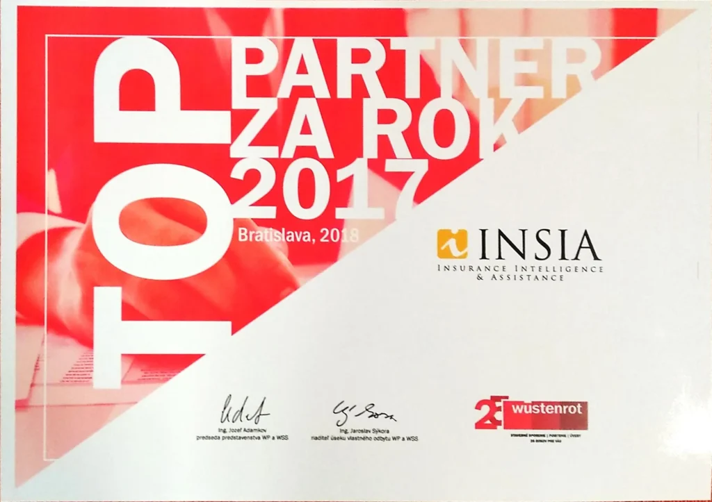 INSIA SK s.r.o. ocenená ako Top Partner spoločnosťou Wüstenrot v roku 2017